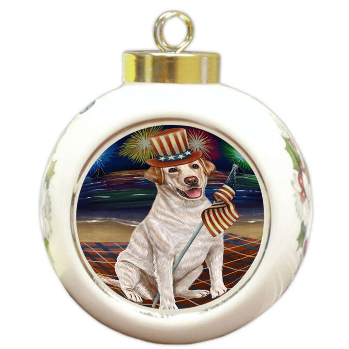 4th of July Independence Day Firework Labrador Retrievers Dog Round Ball Christmas Ornament RBPOR48927