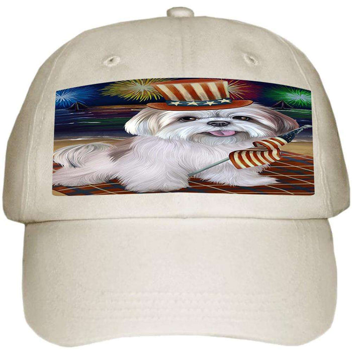 4th of July Independence Day Firework Lhasa Apso Dog Ball Hat Cap HAT50526