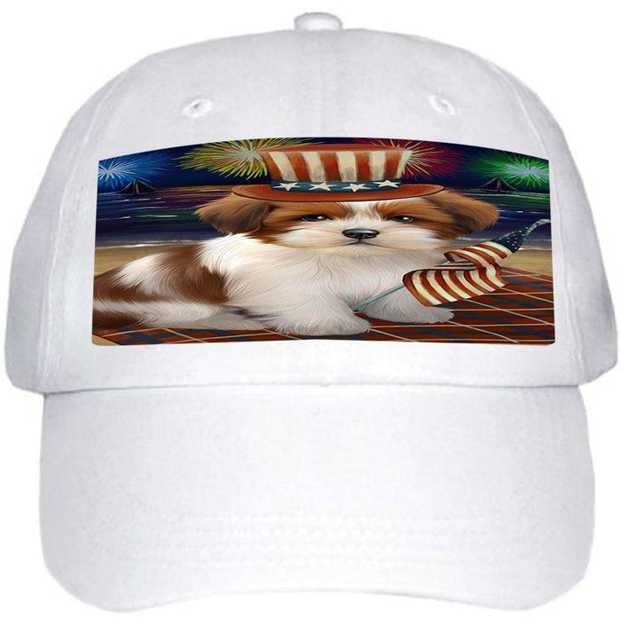 4th of July Independence Day Firework Lhasa Apso Dog Ball Hat Cap HAT50535