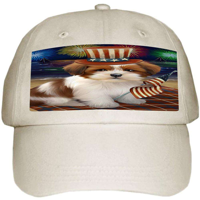 4th of July Independence Day Firework Lhasa Apso Dog Ball Hat Cap HAT50535