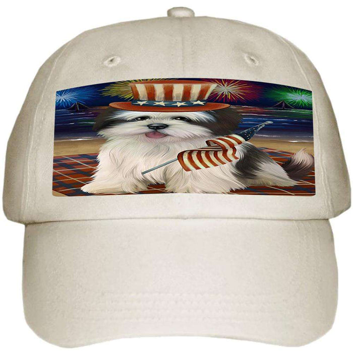 4th of July Independence Day Firework Lhasa Apso Dog Ball Hat Cap HAT50538