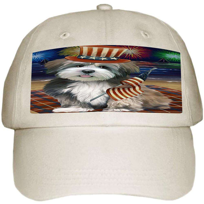 4th of July Independence Day Firework Lhasa Apso Dog Ball Hat Cap HAT50541