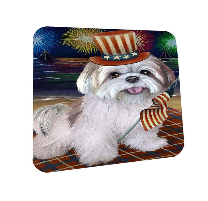 4th of July Independence Day Firework Lhasa Apso Dog Coasters Set of 4 CST48890