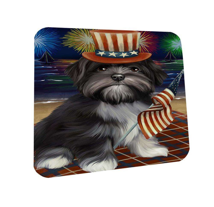 4th of July Independence Day Firework Lhasa Apso Dog Coasters Set of 4 CST48892