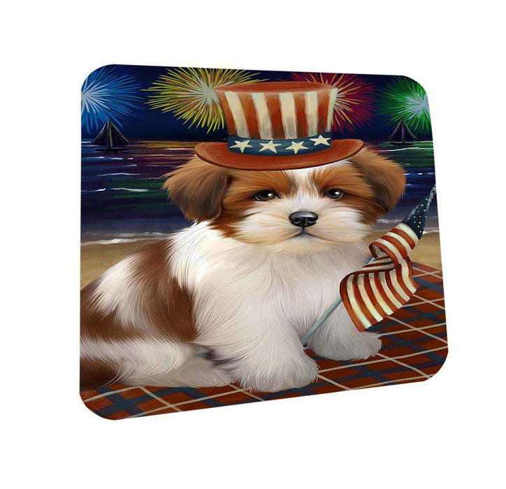 4th of July Independence Day Firework Lhasa Apso Dog Coasters Set of 4 CST48893