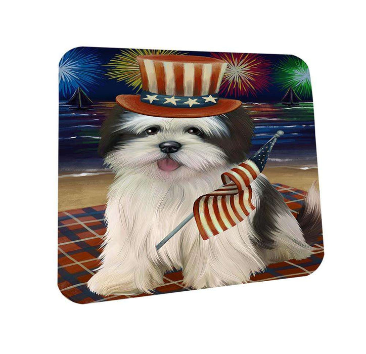 4th of July Independence Day Firework Lhasa Apso Dog Coasters Set of 4 CST48894