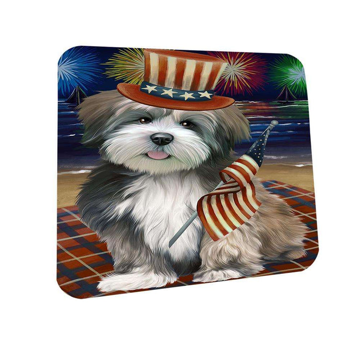 4th of July Independence Day Firework Lhasa Apso Dog Coasters Set of 4 CST48895