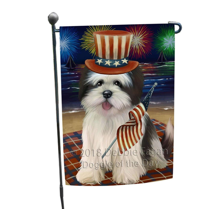 4th of July Independence Day Firework Lhasa Apso Dog Garden Flag GFLG48844