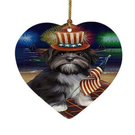 4th of July Independence Day Firework Lhasa Apso Dog Heart Christmas Ornament HPOR48933