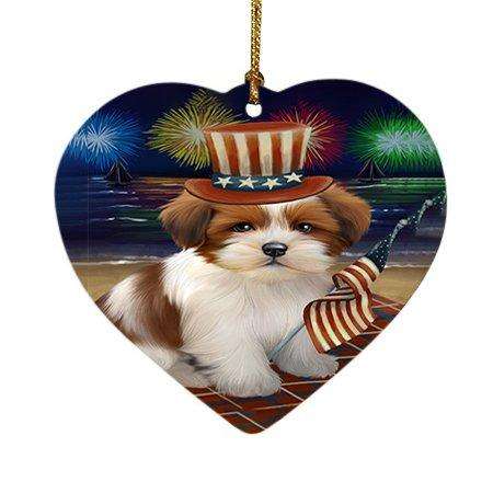 4th of July Independence Day Firework Lhasa Apso Dog Heart Christmas Ornament HPOR48934