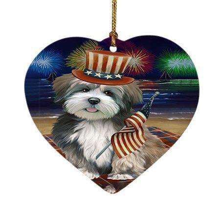 4th of July Independence Day Firework Lhasa Apso Dog Heart Christmas Ornament HPOR48936