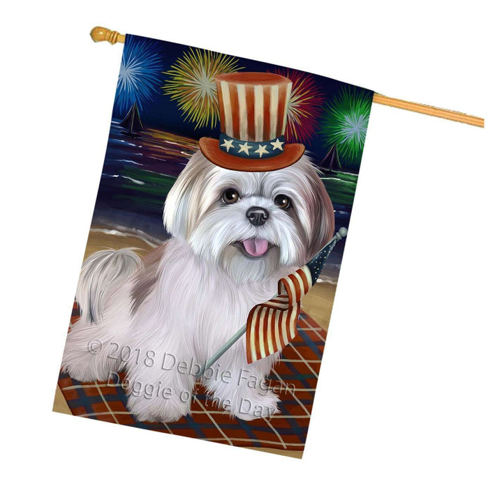 4th of July Independence Day Firework Lhasa Apso Dog House Flag FLG48896