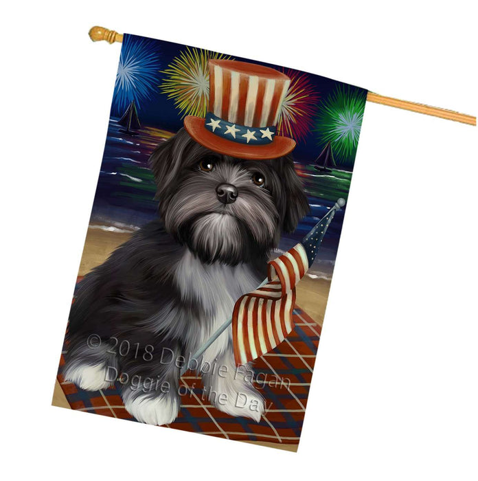 4th of July Independence Day Firework Lhasa Apso Dog House Flag FLG48898