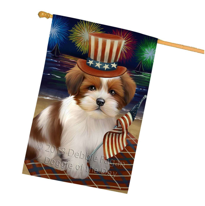 4th of July Independence Day Firework Lhasa Apso Dog House Flag FLG48899