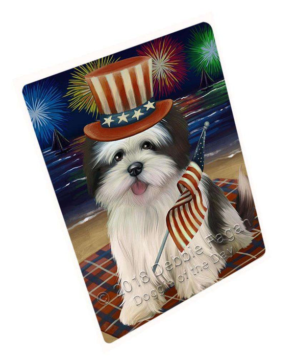 4th of July Independence Day Firework Lhasa Apso Dog Large Refrigerator / Dishwasher Magnet RMAG53346