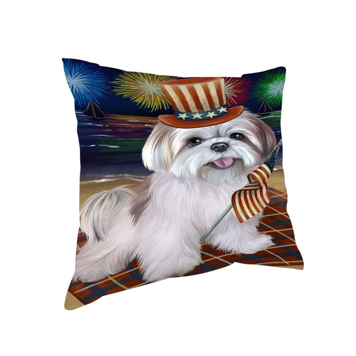 4th of July Independence Day Firework Lhasa Apso Dog Pillow PIL51580