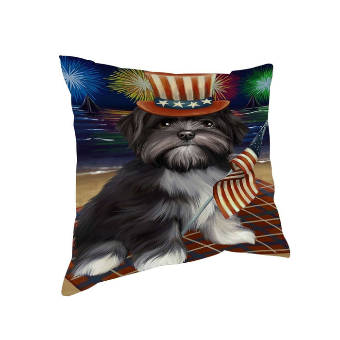 4th of July Independence Day Firework Lhasa Apso Dog Pillow PIL51588