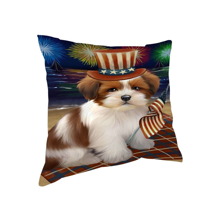4th of July Independence Day Firework Lhasa Apso Dog Pillow PIL51592