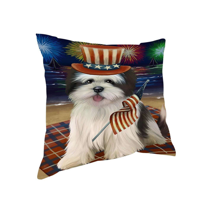 4th of July Independence Day Firework Lhasa Apso Dog Pillow PIL51596