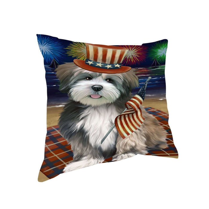 4th of July Independence Day Firework Lhasa Apso Dog Pillow PIL51600