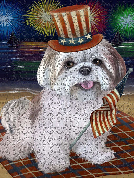 4th of July Independence Day Firework Lhasa Apso Dog Puzzle with Photo Tin PUZL50976