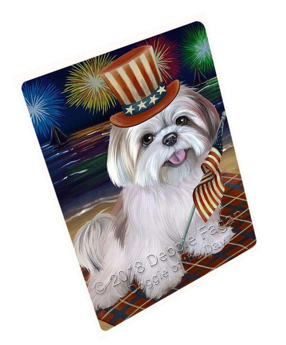 4th of July Independence Day Firework Lhasa Apso Dog Tempered Cutting Board C50661