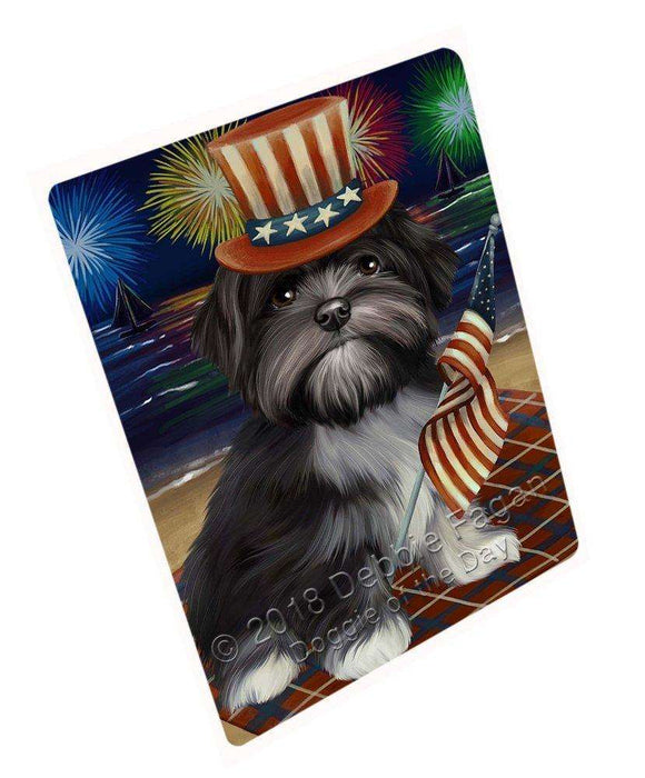 4th of July Independence Day Firework Lhasa Apso Dog Tempered Cutting Board C50667