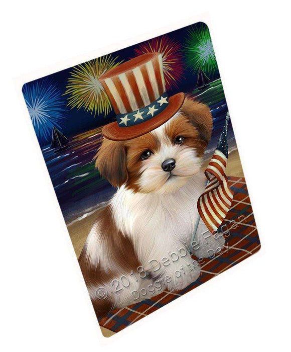 4th of July Independence Day Firework Lhasa Apso Dog Tempered Cutting Board C50670