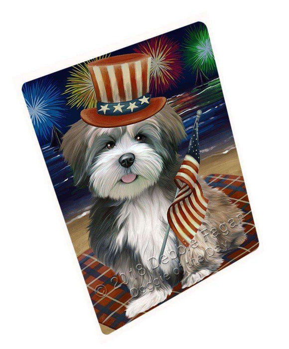 4th of July Independence Day Firework Lhasa Apso Dog Tempered Cutting Board C50676
