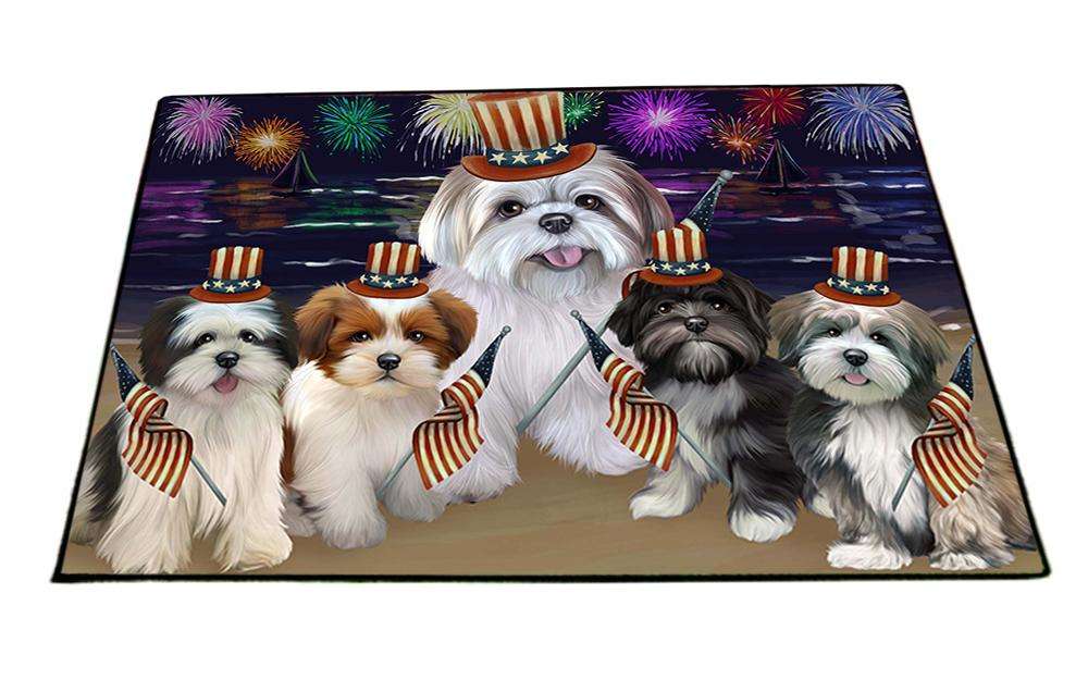4th of July Independence Day Firework Lhasa Apsos Dog Floormat FLMS49428