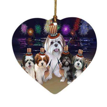 4th of July Independence Day Firework Lhasa Apsos Dog Heart Christmas Ornament HPOR48932