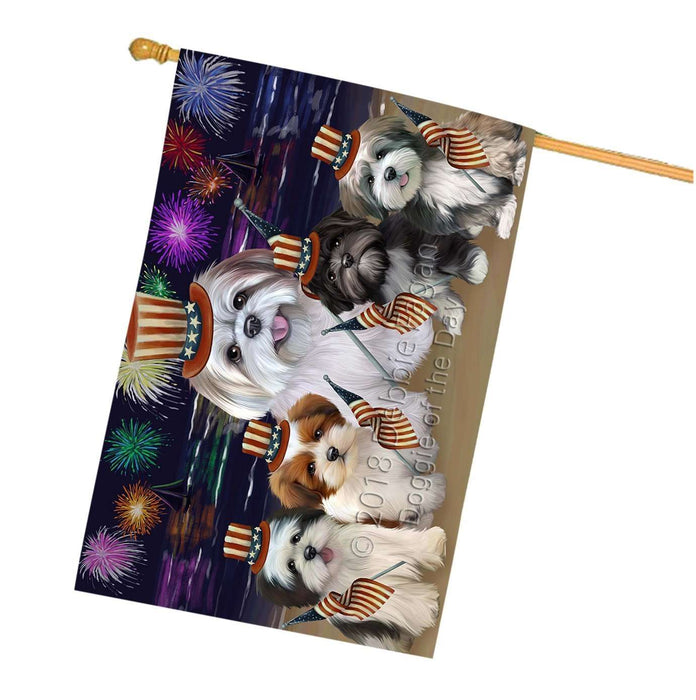 4th of July Independence Day Firework Lhasa Apsos Dog House Flag FLG48897