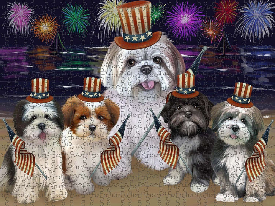 4th of July Independence Day Firework Lhasa Apsos Dog Puzzle with Photo Tin PUZL50979