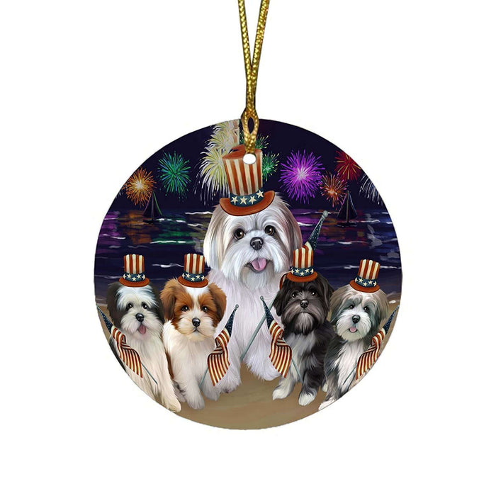 4th of July Independence Day Firework Lhasa Apsos Dog Round Christmas Ornament RFPOR48923