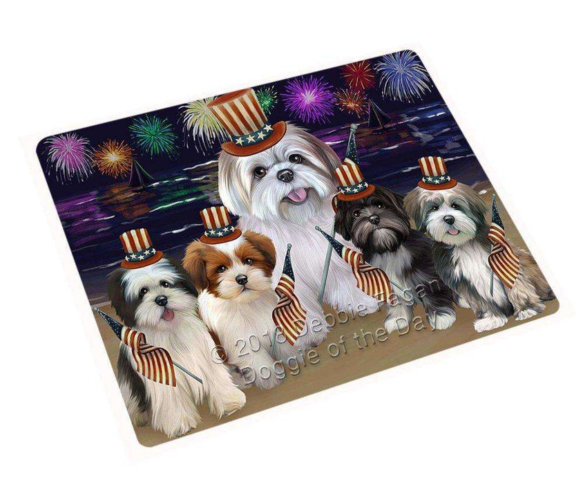 4th of July Independence Day Firework Lhasa Apsos Dog Tempered Cutting Board C50664