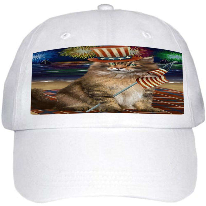 4th of July Independence Day Firework Maine Coon Cat Ball Hat Cap HAT60057