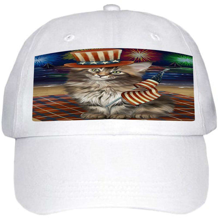 4th of July Independence Day Firework Maine Coon Cat Ball Hat Cap HAT60063
