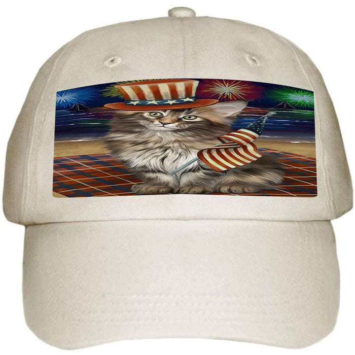 4th of July Independence Day Firework Maine Coon Cat Ball Hat Cap HAT60063