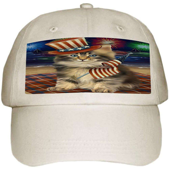 4th of July Independence Day Firework Maine Coon Cat Ball Hat Cap HAT60066