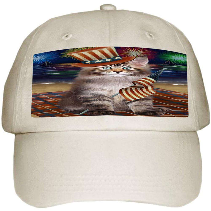 4th of July Independence Day Firework Maine Coon Cat Ball Hat Cap HAT60069