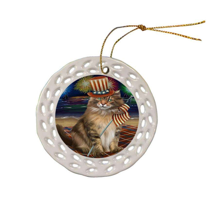 4th of July Independence Day Firework Maine Coon Cat Ceramic Doily Ornament DPOR52056