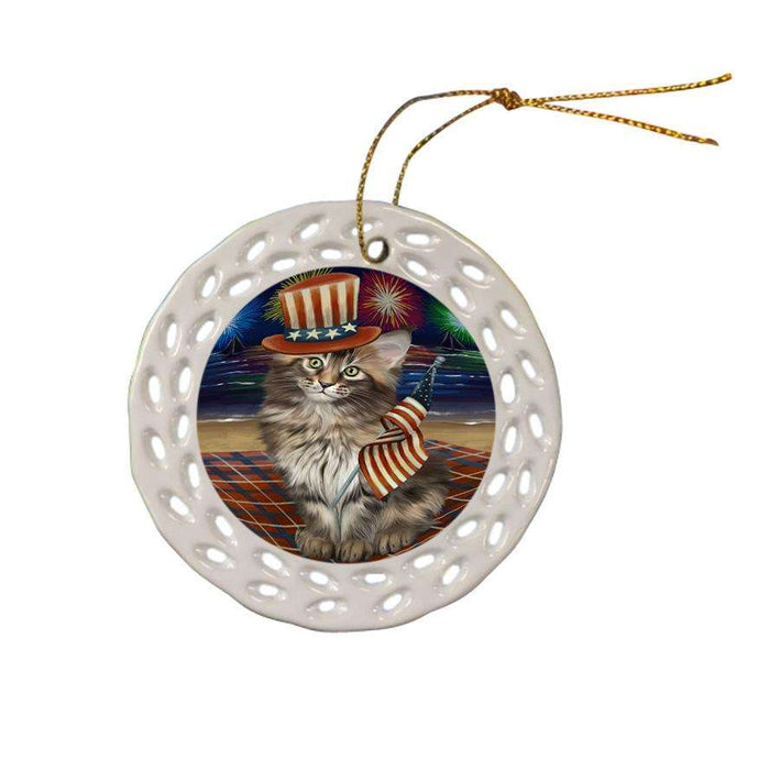 4th of July Independence Day Firework Maine Coon Cat Ceramic Doily Ornament DPOR52058