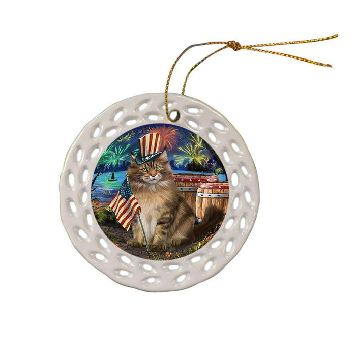 4th of July Independence Day Firework Maine Coon Cat Ceramic Doily Ornament DPOR54052