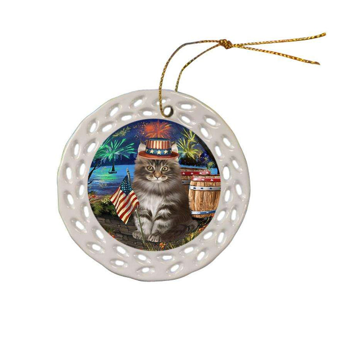 4th of July Independence Day Firework Maine Coon Cat Ceramic Doily Ornament DPOR54054