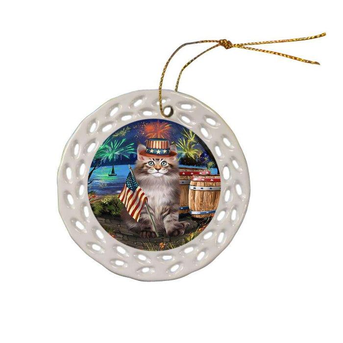 4th of July Independence Day Firework Maine Coon Cat Ceramic Doily Ornament DPOR54056