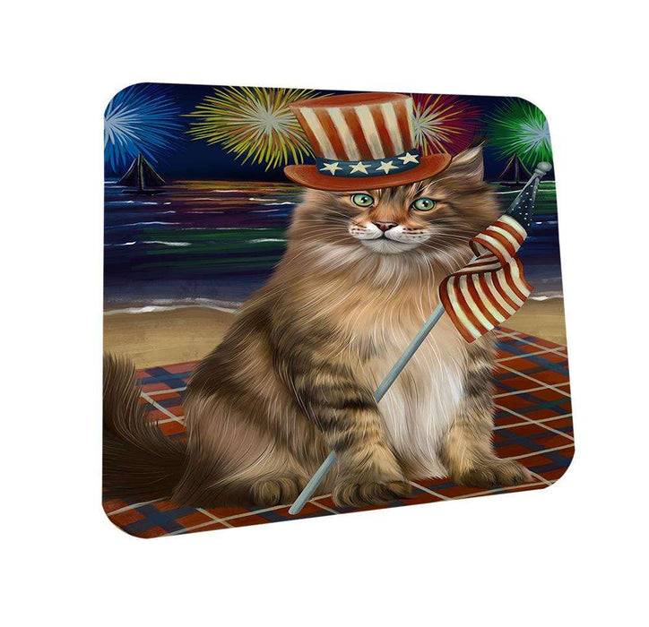4th of July Independence Day Firework Maine Coon Cat Coasters Set of 4 CST52015