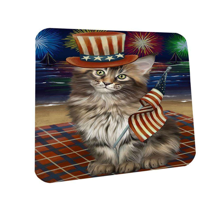 4th of July Independence Day Firework Maine Coon Cat Coasters Set of 4 CST52017
