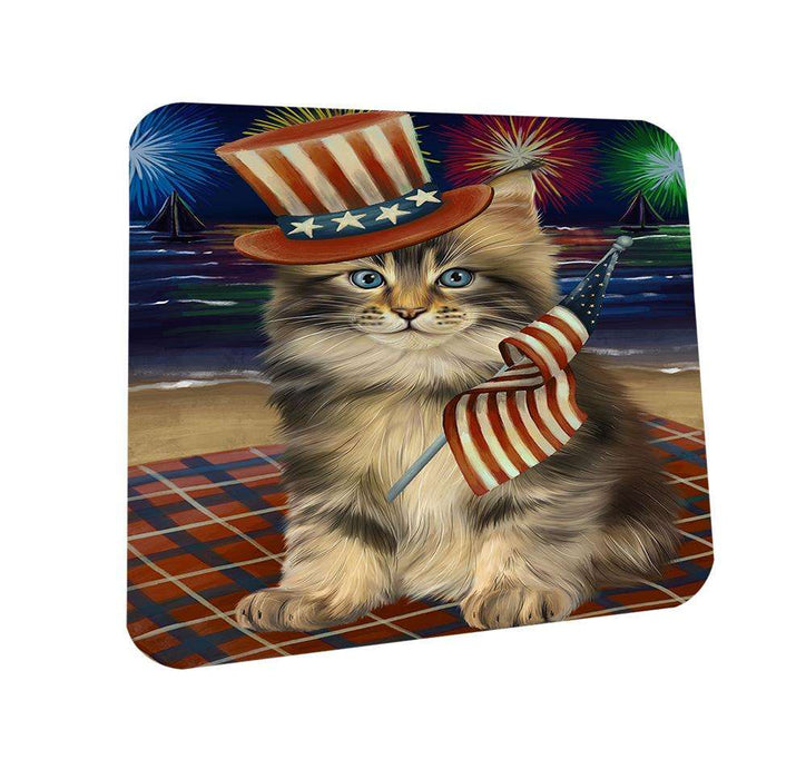 4th of July Independence Day Firework Maine Coon Cat Coasters Set of 4 CST52018