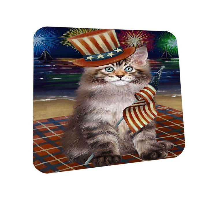 4th of July Independence Day Firework Maine Coon Cat Coasters Set of 4 CST52019
