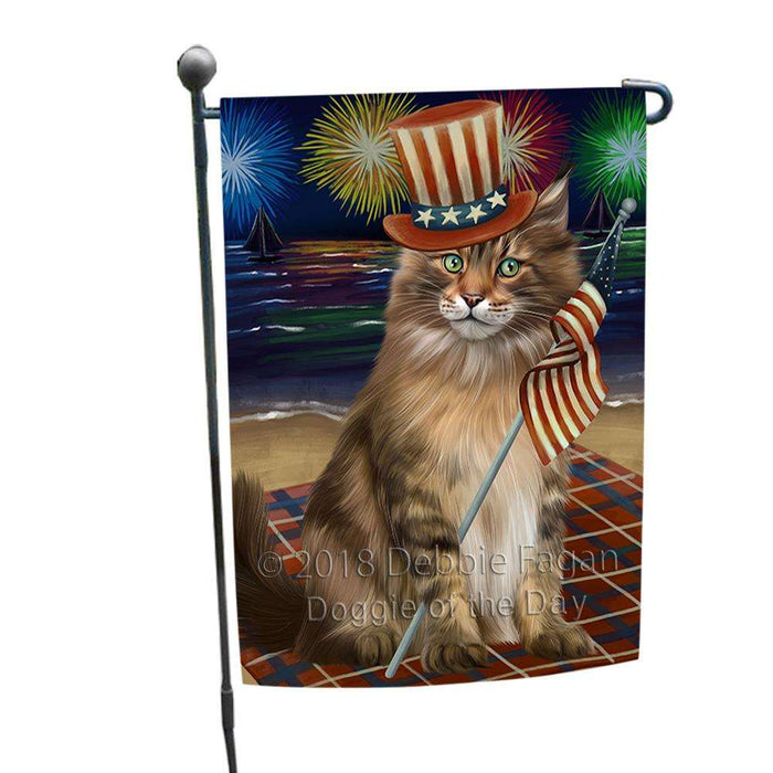 4th of July Independence Day Firework Maine Coon Cat Garden Flag GFLG52053